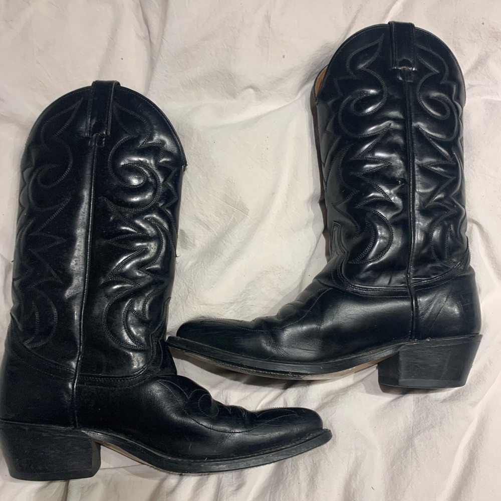 ACME Black Leather Cowboy Boots Mens 7/women’s 8